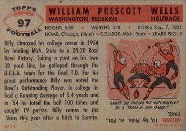 1956 Topps #97 Billy Wells Back