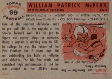 1956 Topps #99 Bill McPeak Back