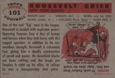 1956 Topps #101 Roosevelt Grier Back