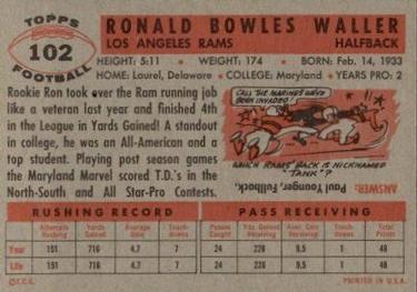 1956 Topps #102 Ron Waller Back