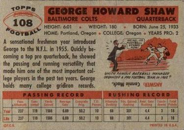 1956 Topps #108 George Shaw Back