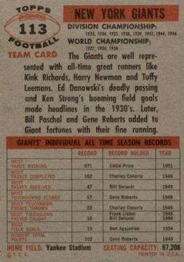 1956 Topps #113 New York Giants Back