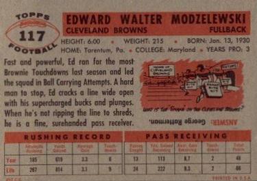 1956 Topps #117 Ed Modzelewski Back