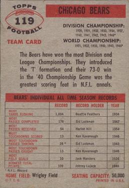 1956 Topps #119 Chicago Bears Back