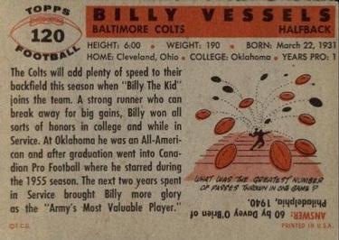1956 Topps #120 Billy Vessels Back