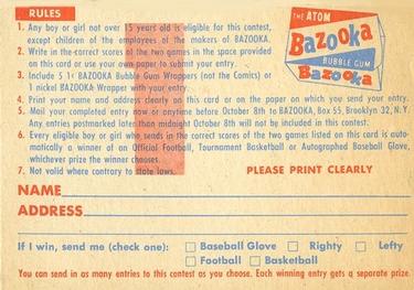1956 Topps #NNO Contest Card 1 Back