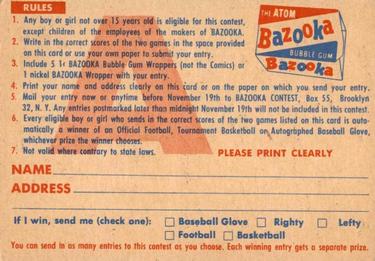 1956 Topps #NNO Contest Card A Back