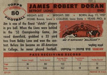 1956 Topps #80 Jim Doran Back