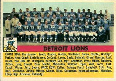 1956 Topps #92 Detroit Lions Front