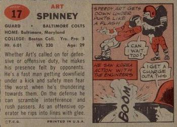 1957 Topps #17 Art Spinney Back