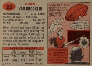 1957 Topps #22 Norm Van Brocklin Back