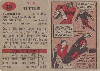 1957 Topps #30 Y.A. Tittle Back