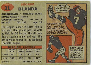 1957 Topps #31 George Blanda Back