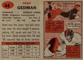 1957 Topps #44 Gene Gedman Back