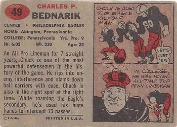 1957 Topps #49 Chuck Bednarik Back
