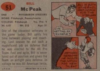 1957 Topps #51 Bill McPeak Back