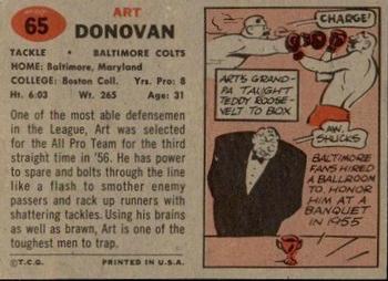 1957 Topps #65 Art Donovan Back