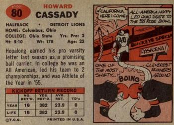 1957 Topps #80 Howard Cassady Back