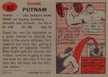 1957 Topps #87 Duane Putnam Back