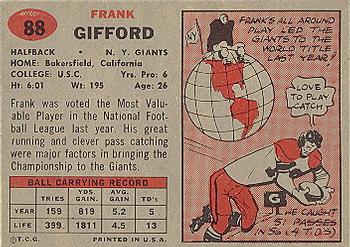 1957 Topps #88 Frank Gifford Back