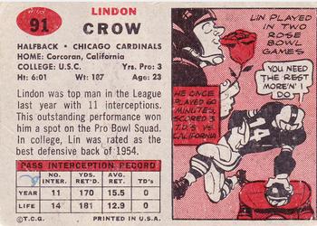 1957 Topps #91 Lindon Crow Back
