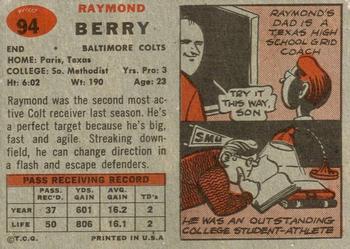 1957 Topps #94 Raymond Berry Back