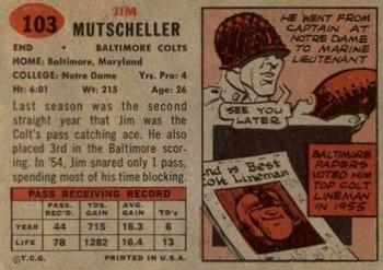 1957 Topps #103 Jim Mutscheller Back