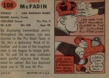 1957 Topps #108 Bud McFadin Back