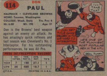 1957 Topps #114 Don Paul Back