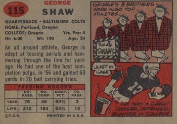 1957 Topps #115 George Shaw Back