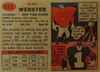 1957 Topps #121 Alex Webster Back