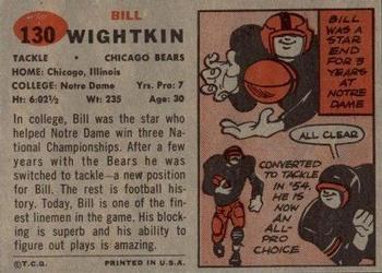 1957 Topps #130 Bill Wightkin Back