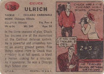 1957 Topps #136 Chuck Ulrich Back