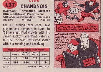 1957 Topps #137 Lynn Chandnois Back