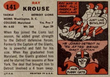 1957 Topps #141 Ray Krouse Back