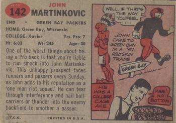 1957 Topps #142 John Martinkovic Back