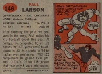 1957 Topps #146 Paul Larson Back