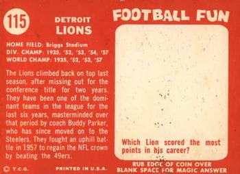 1958 Topps #115 Detroit Lions Back