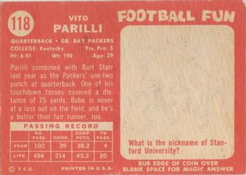 1958 Topps #118 Babe Parilli Back
