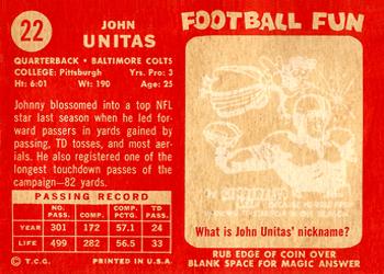 1958 Topps #22 John Unitas Back