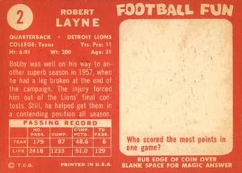 1958 Topps #2 Bobby Layne Back