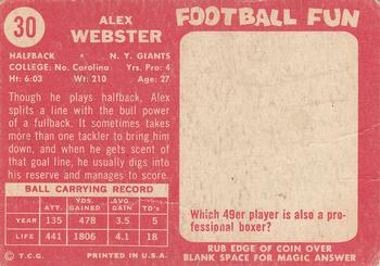 1958 Topps #30 Alex Webster Back