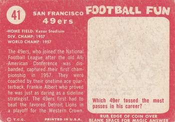 1958 Topps #41 San Francisco 49ers Back