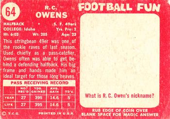 1958 Topps #64 R.C. Owens Back