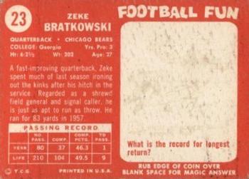 1958 Topps #23 Zeke Bratkowski Back