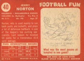 1958 Topps #40 Jerry Norton Back