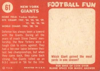 1958 Topps #61 New York Giants Back