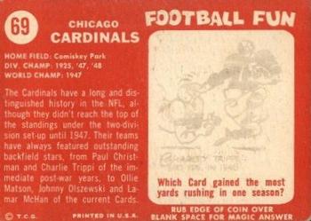 1958 Topps #69 Chicago Cardinals Back