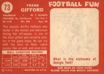 1958 Topps #73 Frank Gifford Back