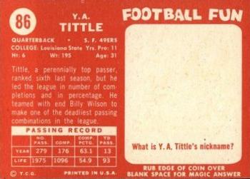 1958 Topps #86 Y.A. Tittle Back